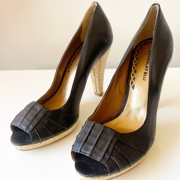 CHOCOLAT BLU Peep Toe Pumps Leather Black Size 6.5 - Picture 2 of 12